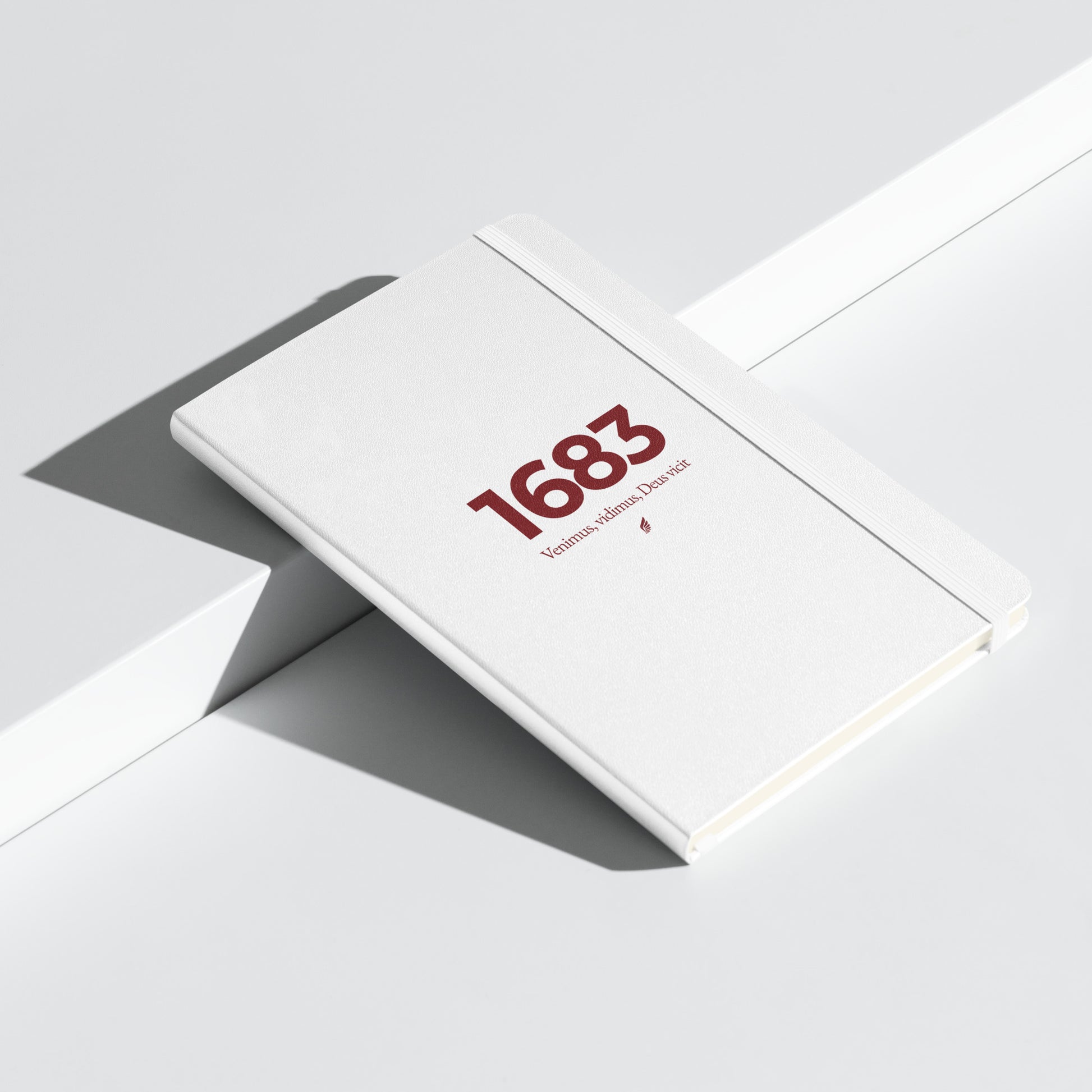 Hardcover notebook with white cover, burgundy lettering “1683”, Polish Hussar wing, and Venimus, Vidimus, Deus Vicit – Battle of Vienna journal