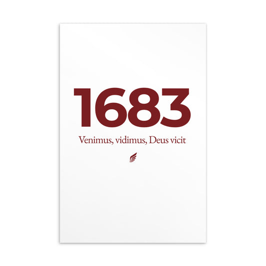 4×6 inch postcard featuring the Polish Hussar wing and Venimus, Vidimus, Deus Vicit, commemorating Jan III Sobieski and the 1683 Battle of Vienna