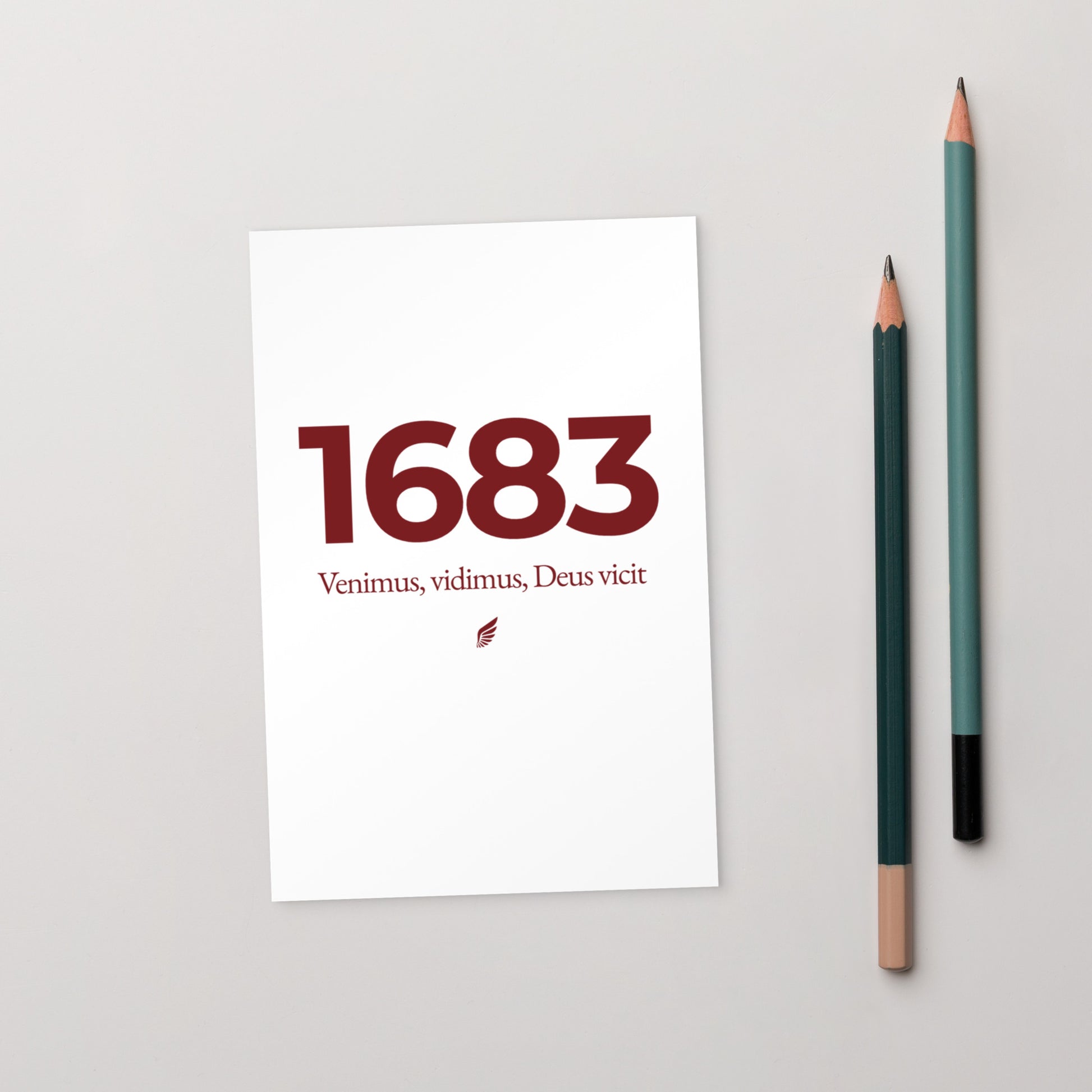 4×6 inch postcard featuring the Polish Hussar wing and Venimus, Vidimus, Deus Vicit, commemorating Jan III Sobieski and the 1683 Battle of Vienna